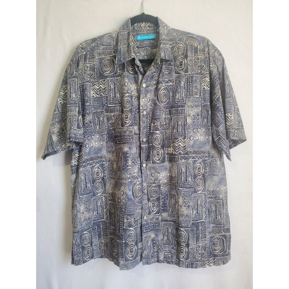 Tori Richard Men's Large Hawaiian  Aztec Design Cotton Lawn Shirt